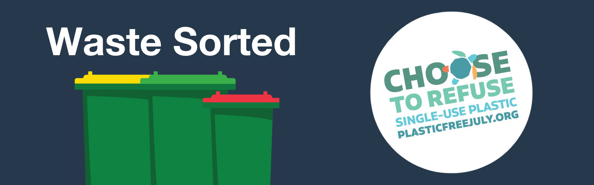 Illustration of three waste bins with colored lids—yellow, green, and red—under the heading 